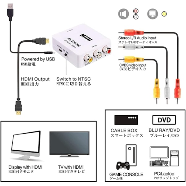 RCA AV til HDMI-konverterer / adapter 1080P Universal Svart Black