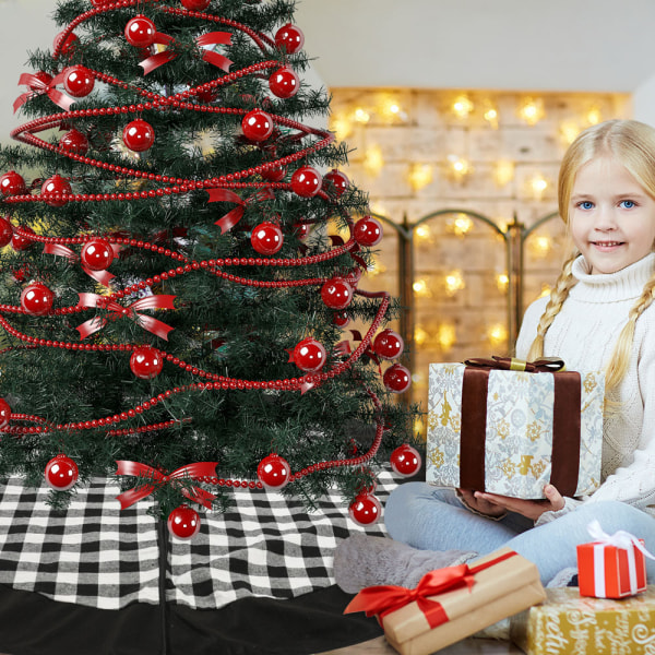 Julgranskjol, svart rutig trädkjol litet förkläde trädbotten 120cm trädkjol dekoration