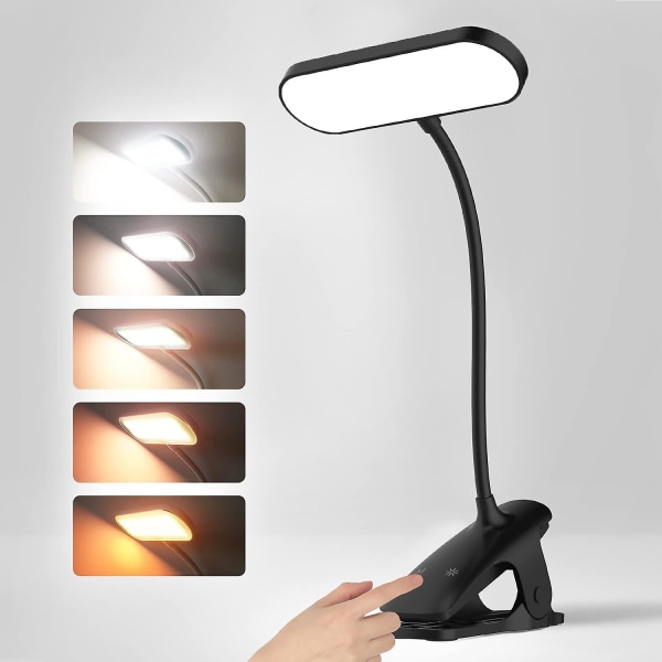 Trådlös Led skrivbordslampa, 5-färgad Taktil sänglampa & 5 Justerbar Intensitet Led Flexible 360, Läslampa Lampa för säng, Svart [energi