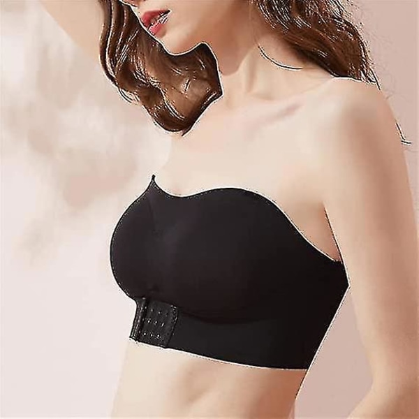 Damunderkläder axelbandslös lyftbh med frontspänne, trådfri Anti-halk osynlig Push Up Bandeau BH-E_h black black XL