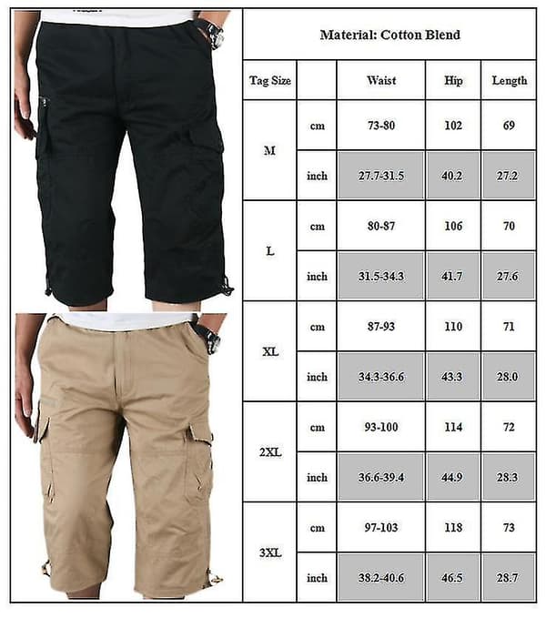 Vanlige 3/4-lengde cargobukser for menn Combat Multi-lommer mørkegrå Dark Grey 2XL
