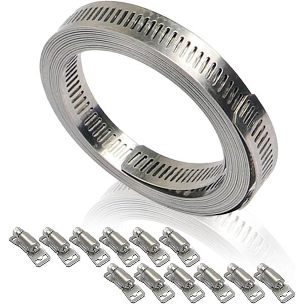 12-pack 5 m rustfrie slangeklemmer med skruer for tankhus