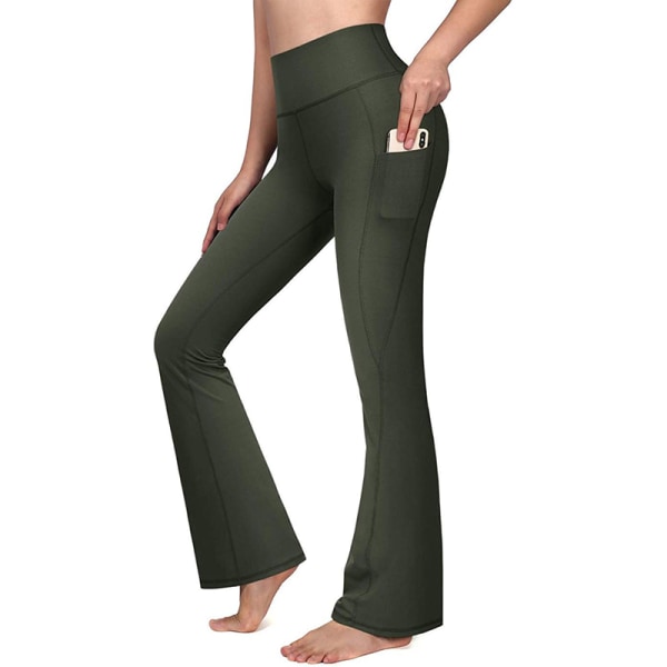 Kvinnor med hög midja utsvängda Yogabyxor Sport Gym Leggings Byxo Army Green,XL
