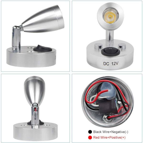 2 LED spotlights 3W 12V med strømbrytere