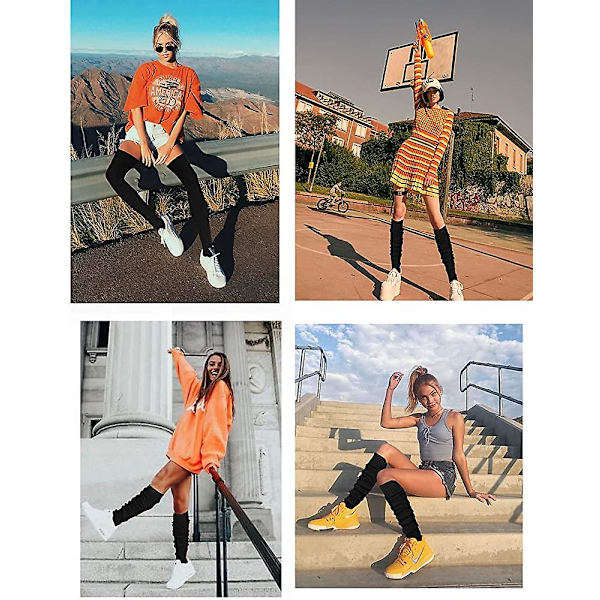 Pitkän jalan lämmittimet, V28, naiset, miehet, 80-luvun bileet Rib Knit Dance Sports Black