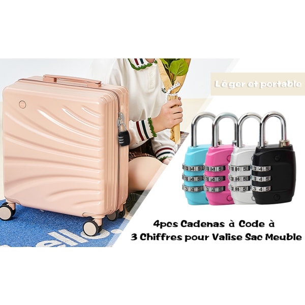 4-pack 3-siffrigt bagagelås, litet kombinationshänglås Kodlås för resväska väska skåp (4 färger)