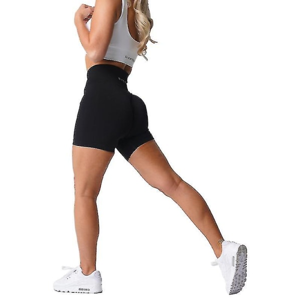 Nvgtn pandex olid eamless horts Dame Bløde træningstights Fitness Outfits Bukser Gym Wear Black Black S