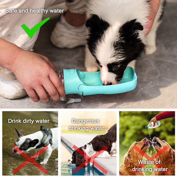 Foldbar hundevandflaske, rejse vandflaske til hunde (blå 350 ml)