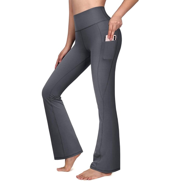Kvinnor med hög midja utsvängda Yogabyxor Sport Gym Leggings Byxo Dark Grey,XL