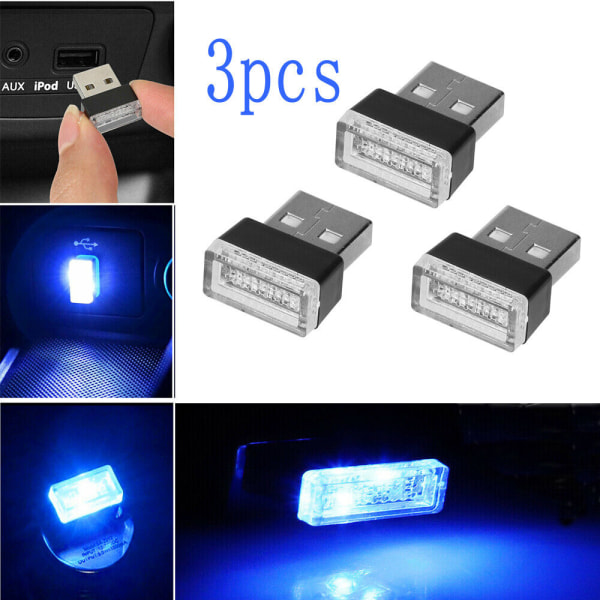 3x Bilinredningslampa Mini USB LED Neon Atmosphere Ambient Light