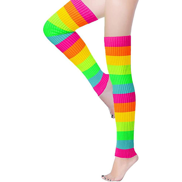 Pitkän jalan lämmittimet, V28, naiset, miehet, 80-luvun bileet Rib Knit Dance Sports Rainbow