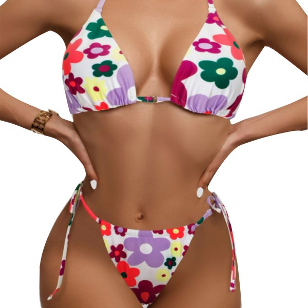 Tvådelad kvinnlig printed mjuk väska Bikini knuten Kvinnor exig baddräkt trandkläder Färgglada Populära Lila badkläder Spend white Spend white S