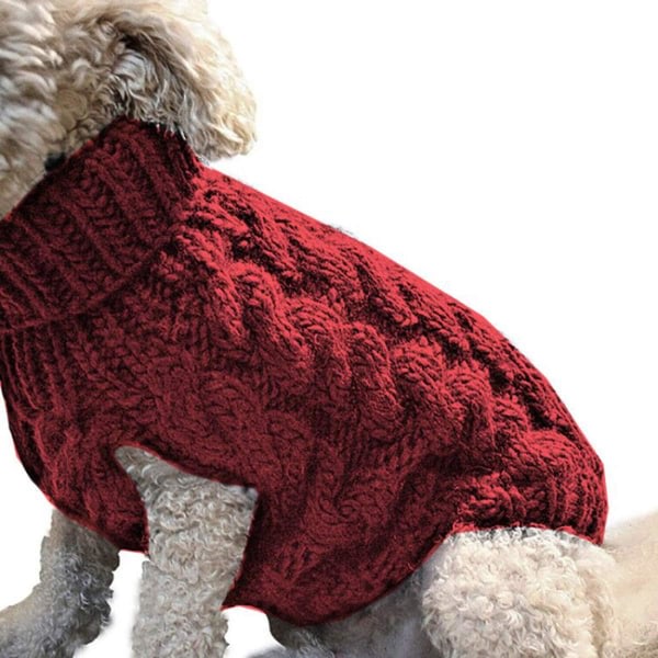 Hundesweater Vest Varm Frakke Kæledyr Blød Strikke Uld Vintertrøje Strikket Hæklet Frakke Tøj til små mellemstore store hunde-Rød-L