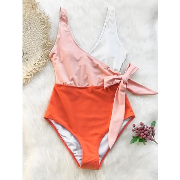 Kvinnors One Piece Baddräkt Wrap Color Block Tie Sida Bad Sui