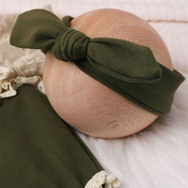 Nyfödd fotorekvisita Bowknot Pannband & Spets Jumpsuits Baby Kläder Huvudbonad Långärmad Romper för flicka
