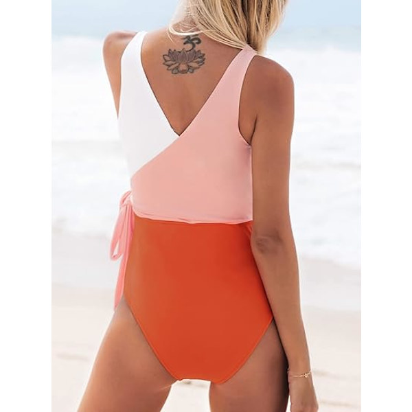 Kvinnors One Piece Baddräkt Wrap Color Block Tie Sida Bad Sui