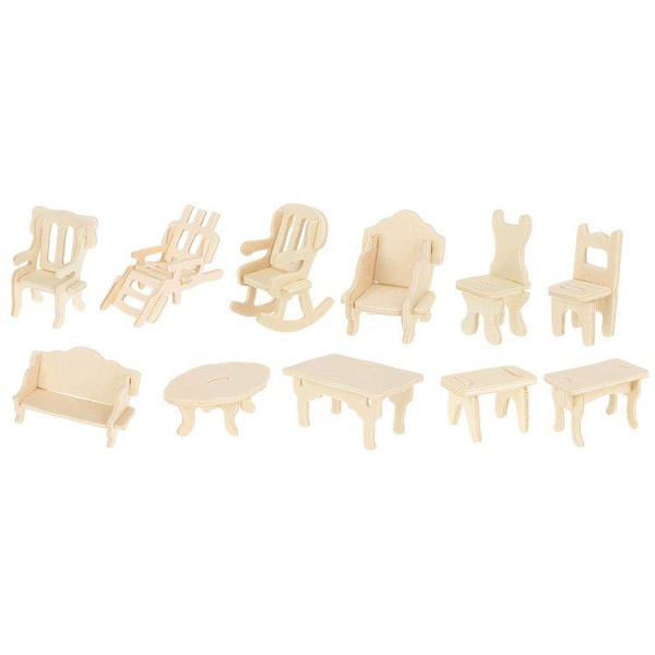 34 kpl Nukkekotikalusteet / Nukkekaappikalusteet puiset beige