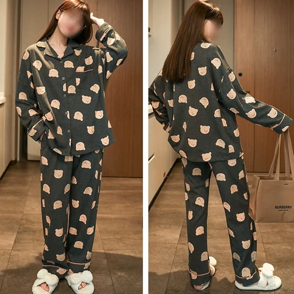 Nattøj Pyjamas Dame forår og efterår bomuld langærmet tynd M