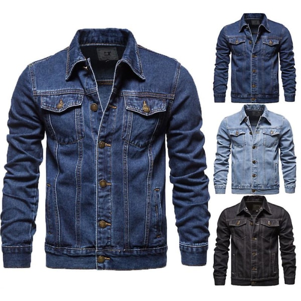 Forår Efterår mænds denimjakke Casual Slim jakke Herre denimjakke #axsl1089 Marineblå Navy Blue XL