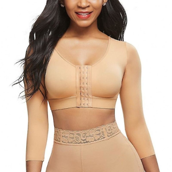 Naisten muotoiluvaatteet, 3/4-hihaiset käsivarren muotoilijat edessä sulkeutuvat puristusrintaliivit leikkauksen jälkeen asennonkorjaaja Tankini BEIGE BEIGE XL