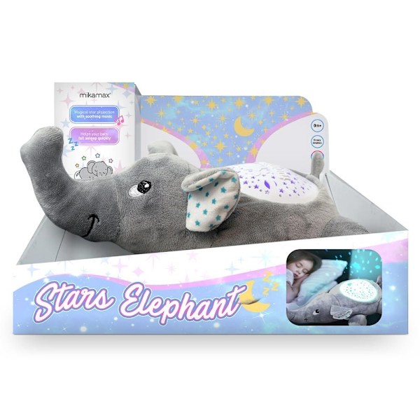 Elephant Nightlight med stjärnprojektion grå