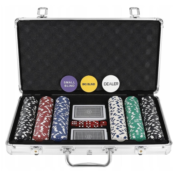 Portabelt pokerset: 300 marker, plastkort & låsbar väska Silver