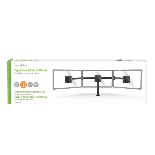 Ergonomiskt 3-Skärmsstativ: Justerbar, 14"-24", 21kg Max Svart