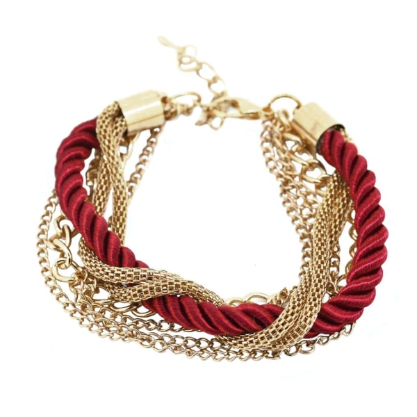 Elegant Armband: Guldiga Kedjor & Rött Rep Röd