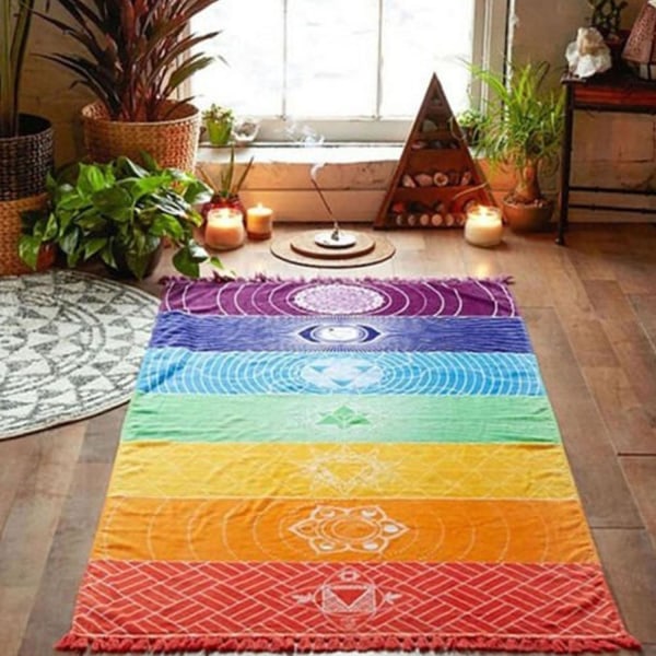Stilfull mångsidig matta för yoga och meditation med tofsar multifärg