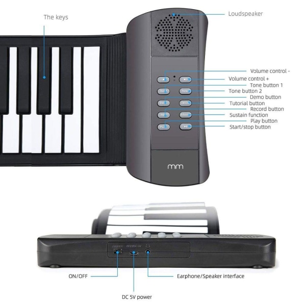 Lätt och smidigt elektroniskt piano - spela var som helst! Svart