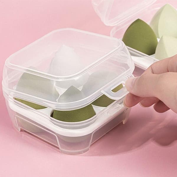 Transparent Förvaringslåda för 4 Sminksvampar Transparent