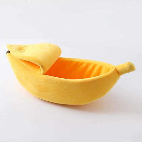 Mysig Bananformad Kattkorg - Mjukt Tyg & Bekväm Gul