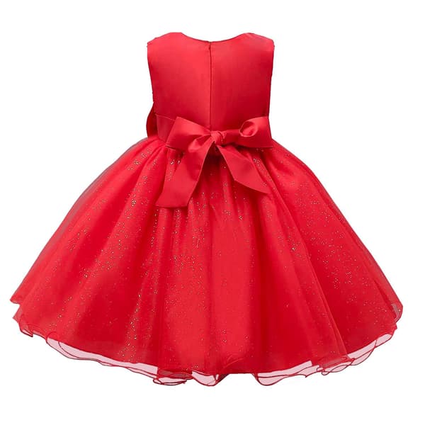 Prinsessklänning med rosett & blommönster, 0-12 år Red one size