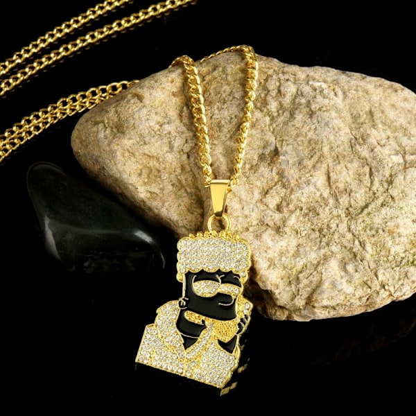 Bart Simpson Hiphop-halsband: Guld, Strass & 70cm Kedja Guld