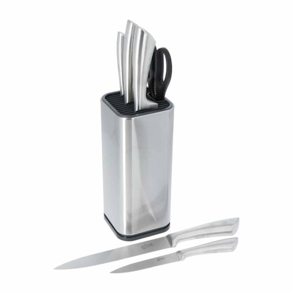Elegant 5-Knivset + Sax & Stilfullt Ställ Silver