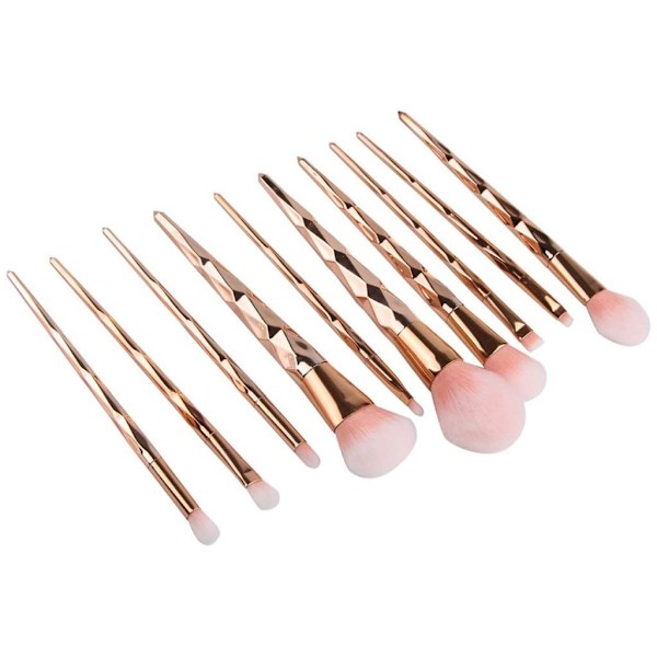 Roséguld Sminkborstset: 10 Geometriska Borstar Rosa guld