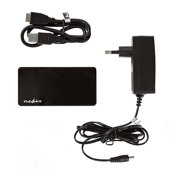 USB 3.0-hubb: Snabb, Strömförsörjd, Kortläsare Svart