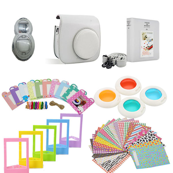 Instax Mini 8/9 Set: Färgade Linser, Selfiespegel & Album Vit
