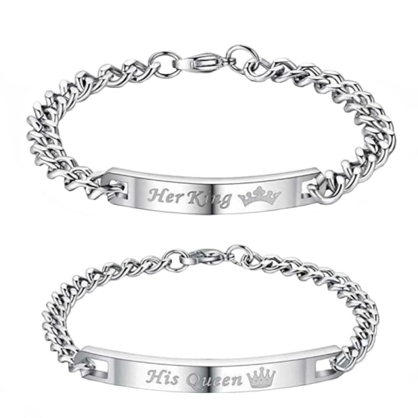 "Her King / His Queen" Pararmband i Rostfritt Stål Silver
