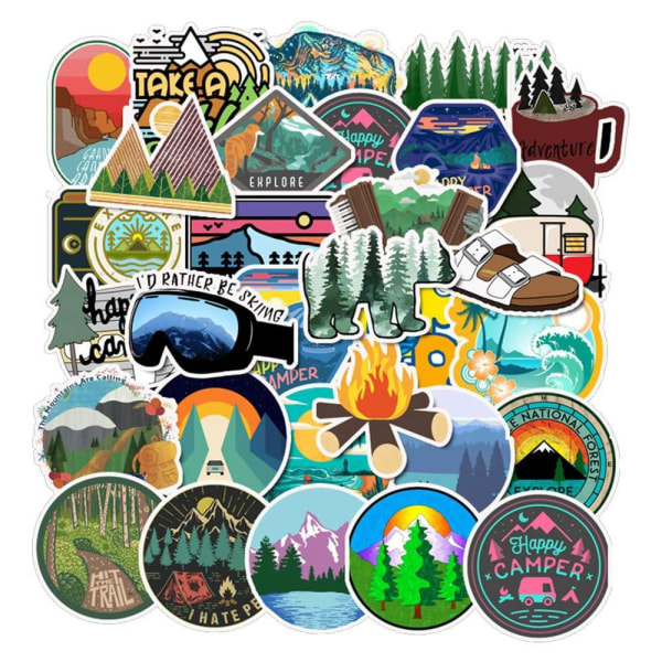 50-pack Camping Klistermärken: Personlig & Vattentålig multifärg
