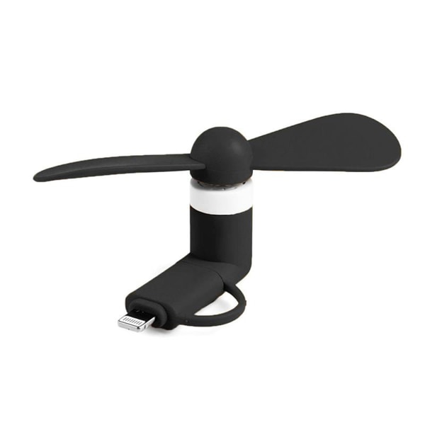 Mobil Fläkt: Micro USB/Lightning, Tyst & Kompakt Svart