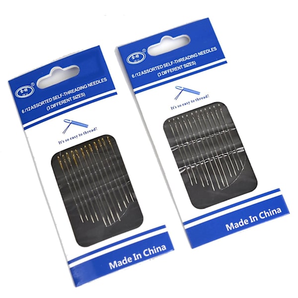 Smarta synålar med spår - Enkel trådning - 12-pack Silver