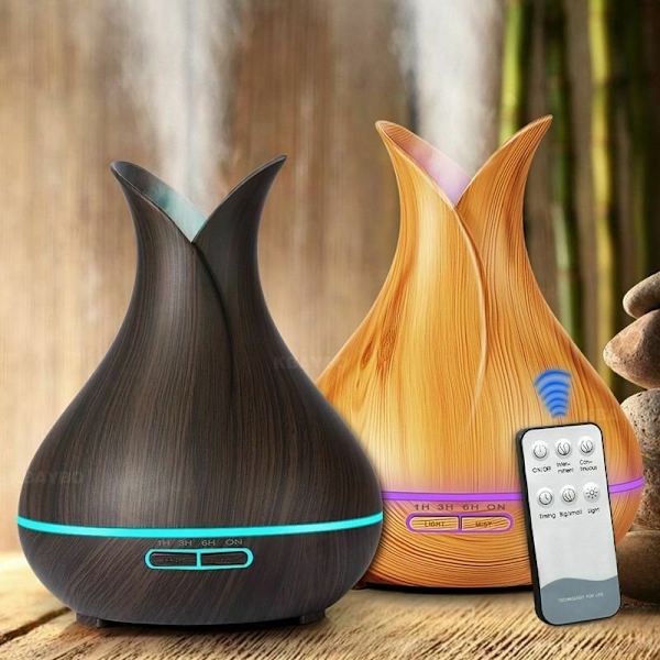 Stilfull Vas-Luftfuktare 500ml, LED & Timer Mörkbrun