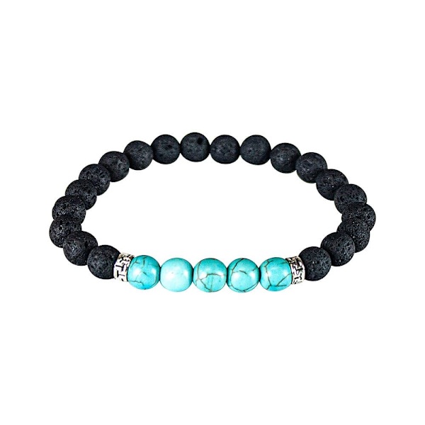 Vulkansten Armband: Balans, Rotchakra, 17cm, Turkos & Svart Svart