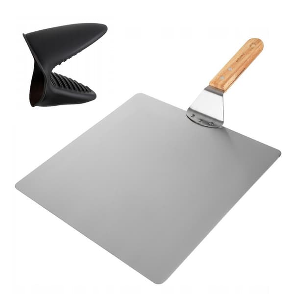 Praktiskt pizzaset med rostfri bricka och silikonvante Silver