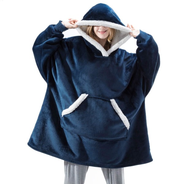 Mjuk, Fluffig Oversize Hoodie i Fleece - Perfekt för Mys Blå one size