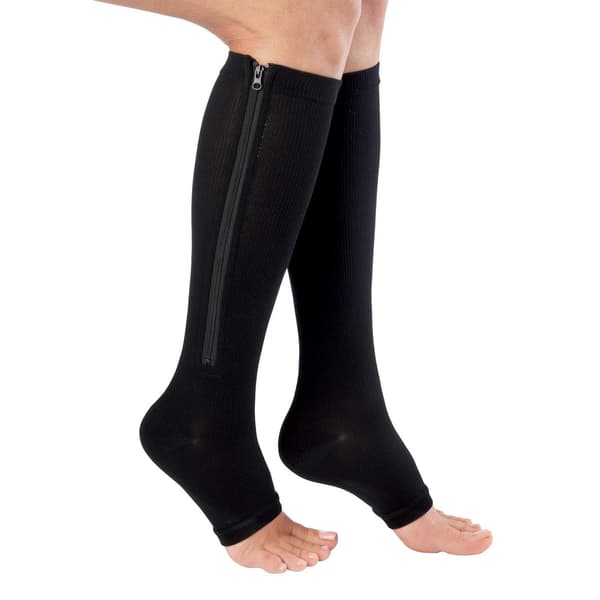 Zip Sox Stödstrumpa: Lindra Svullnad & Smärta med Dragkedja Black L