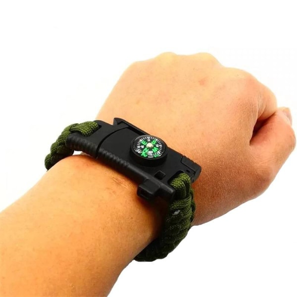 Grönt Kompass-Armband: Kniv, Visselpipa & Fallskärmsrep Grön