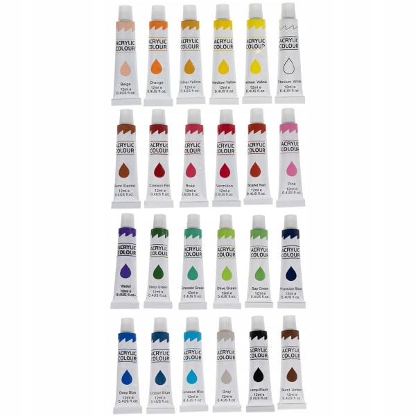 Färgstarka Akrylfärger: 24-tub Set, Luktfria, Giftfria multifärg