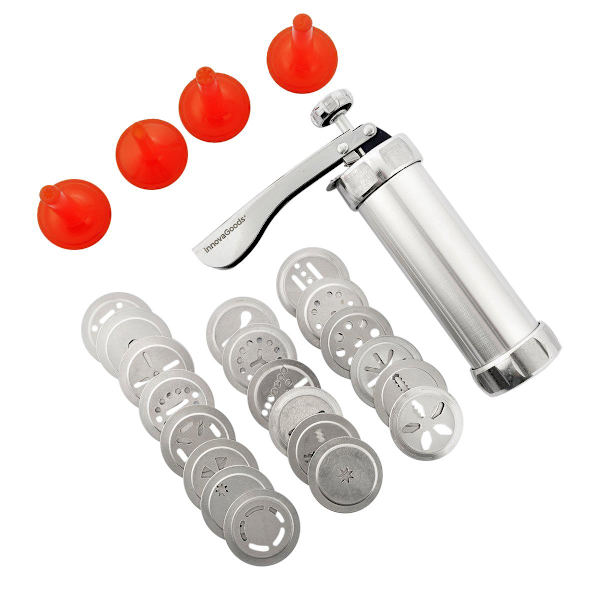 Kakdegsdispenser & Sprits: 4 Munstycken, 20 Schabloner Silver